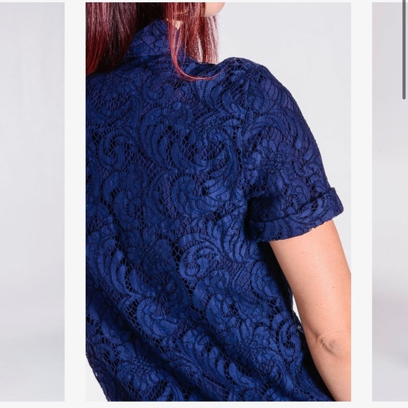 Burberry Ladies Navy Blue Floral Lace Shirt Dress - Picture 4 of 11